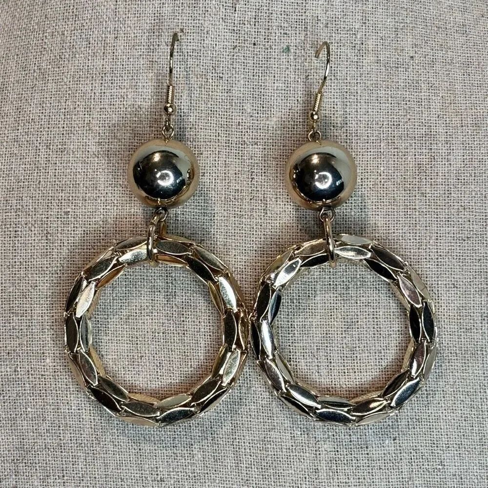 Francescas Collections Round Geometric Textured Drop Dangle Earrings Goldtone OS